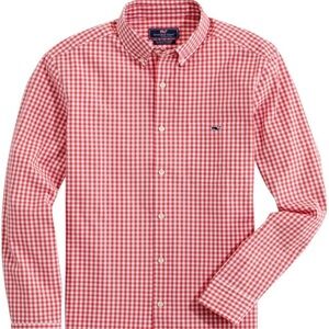 Vineyard Vines red gingham Whale shirt